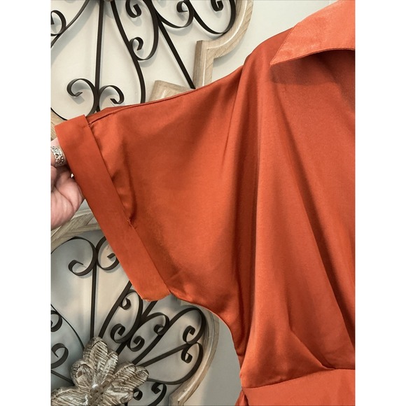 Big Hit Fashion Tie Front Midi Cocoon  Orange Copper Dress Size M - Picture 4 of 14